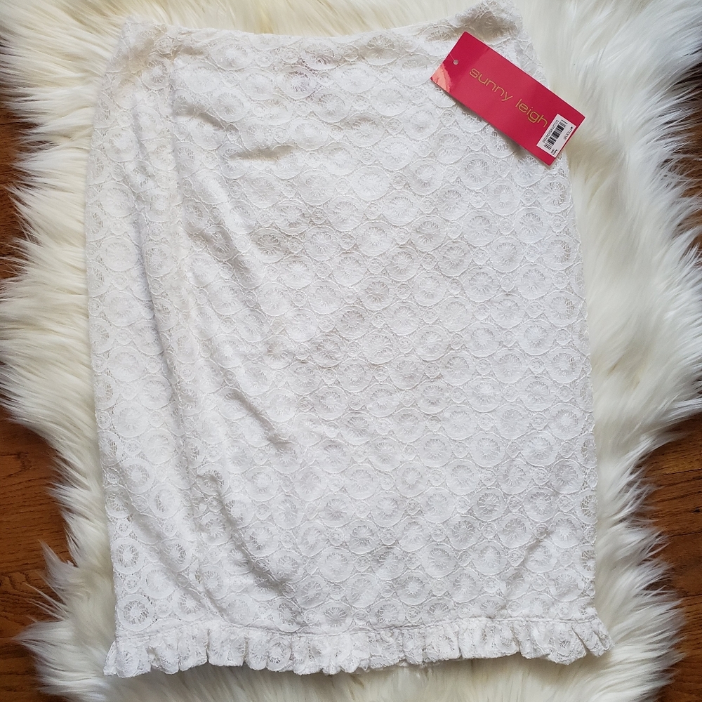 NWT White Lace Midi Skirt Ruffle - Picture 3 of 8